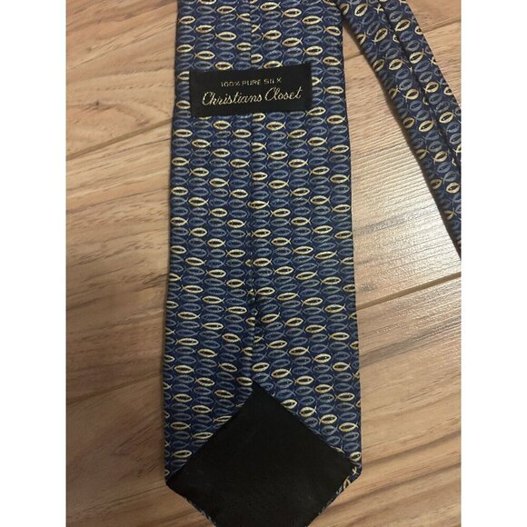 Christians Closet Mens Tie 100% Silk Tie Religious Jesus Fish Symbol Blue 58X4 - Picture 3 of 4